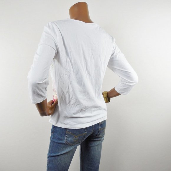 CHICO'S Top M Sz 1 Casual Shirt White/Red/Gold Stretch Cotton Blouse 3/4 Sleeves - Picture 6 of 9